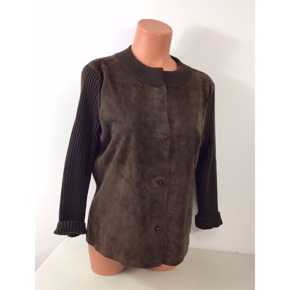 Talbots Leather Cardigan Sweater Womens Medium